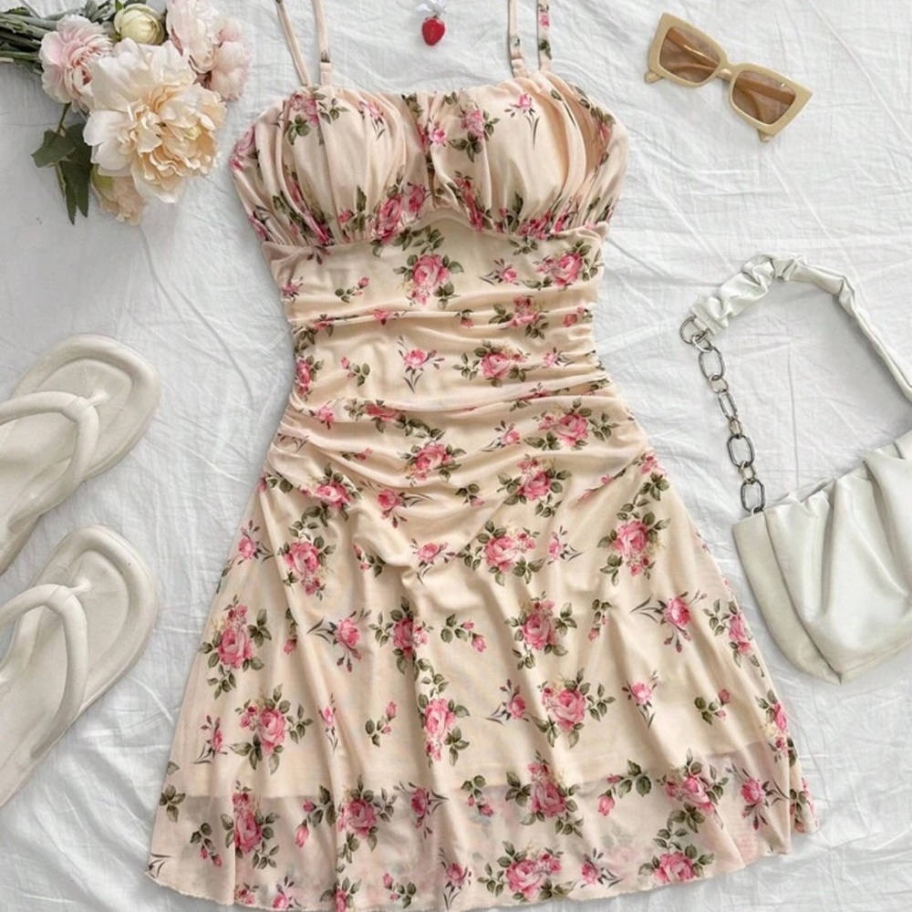 Floral Print Cream Dress